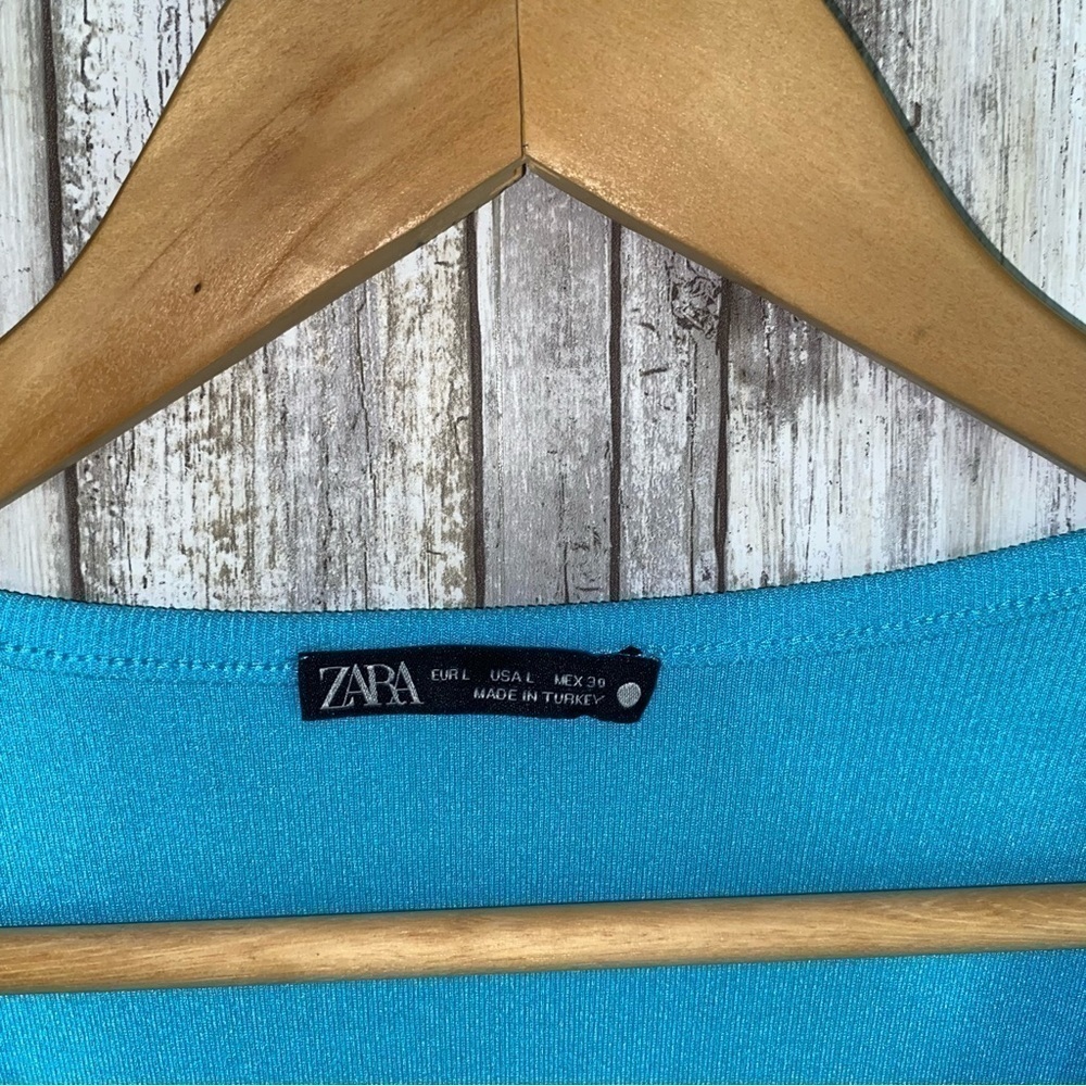 Zara Blue Ruched Crop Top Long Sleeve Stretch Fitted Y2K Coquette Size L - Picture 5 of 5